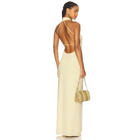 NBD Revolve The Annalise Pale Yellow Halterneck Stretch Glam Party NWT XS Gown